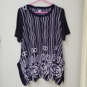 Women Hello Beautiful Medium Black White Blouse